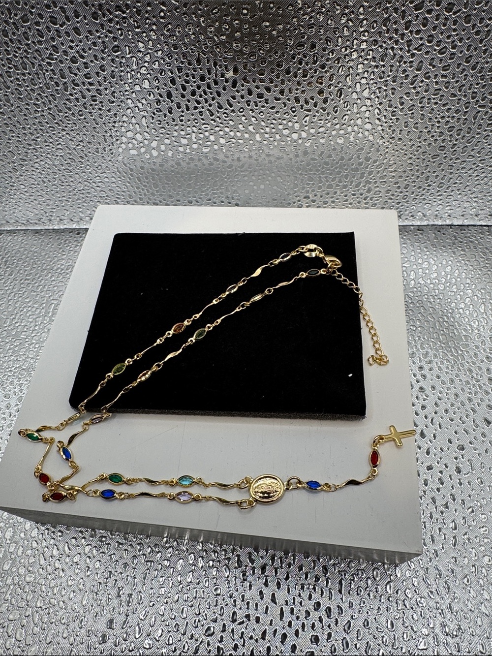 Gold-Tone Multi-Color Rosary Style Necklace - Women Jewelry